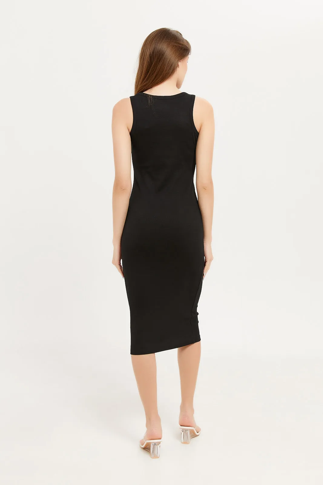 Women Black Ribbed Dress