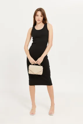 Women Black Ribbed Dress