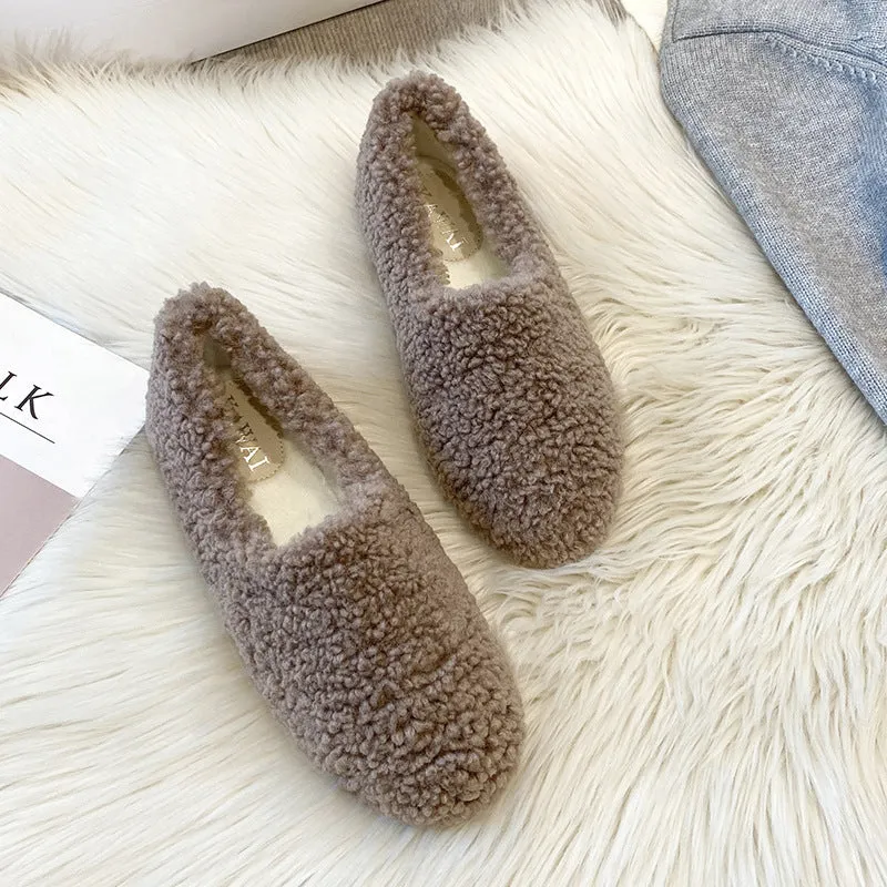 Women's Faux-Fur Loafers Winter Warm & Comfortable Plush Shoes