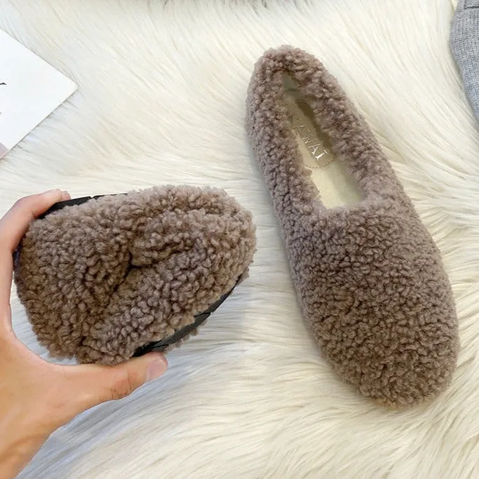 Women's Faux-Fur Loafers Winter Warm & Comfortable Plush Shoes