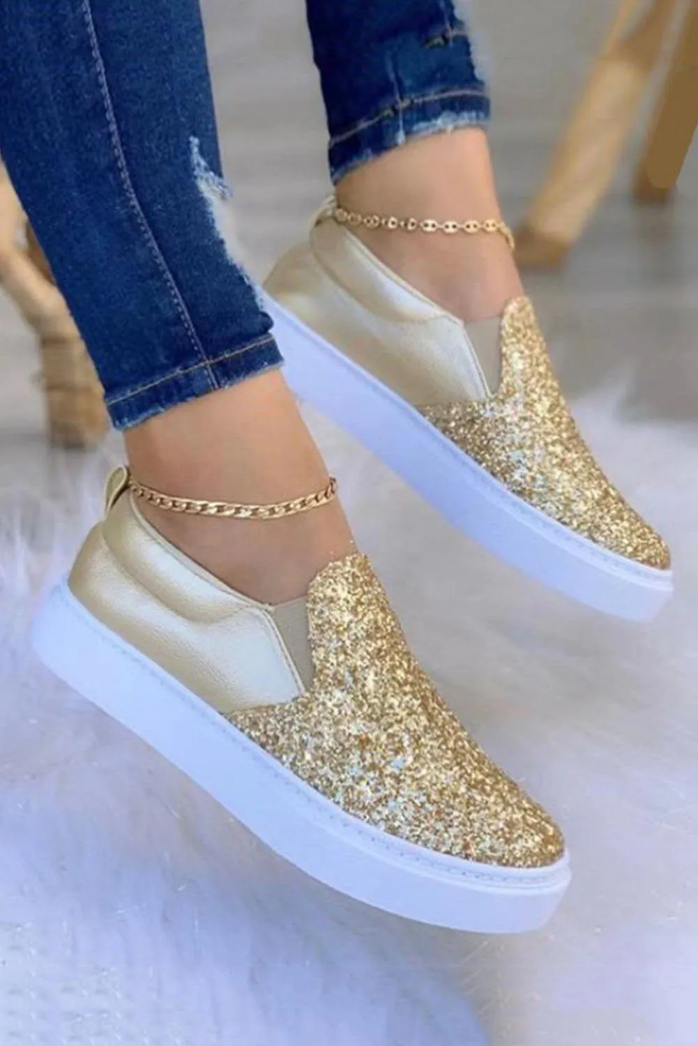 Women's Sequin Thick Sole Lefu Shoes Loafers